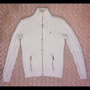 Ralph Lauren Womens Full Zip Cable Knit Sweater